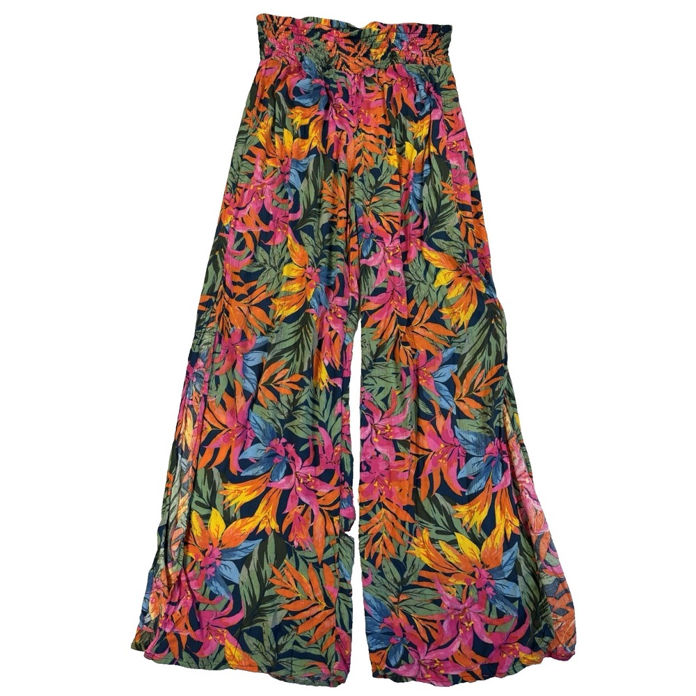 Shade & Shore Women's XS Cover-Up Pants Side Slit Tropical Colorful Resort Beach